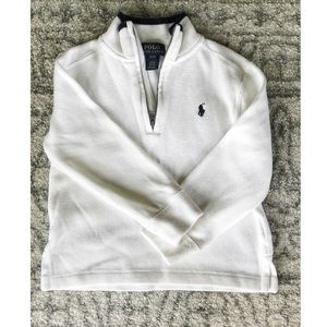 Raulph Lauren Polo White ribbed cotton half zip